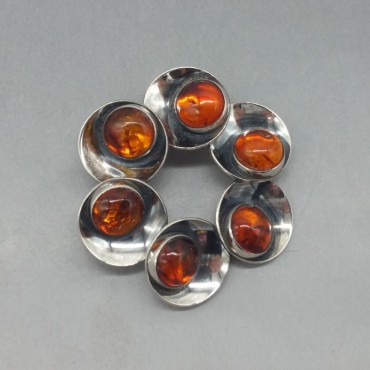 NE FROM Modernist Amber and Silver Disc Brooch