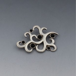 SEZGIN Turkish Sterling Silver Onyx Brooch or Pendant