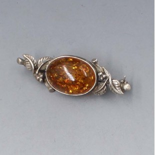 Amber and Silver Arts and Crafts Brooch