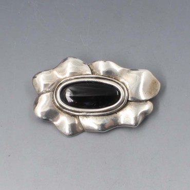 Modernist Onyx and Silver Brooch