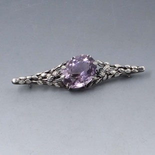 Arts and Crafts Style Amethyst Sterling Silver Brooch