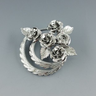 Coro Silver Tone Roses Flower Brooch