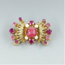 Pink Crystal and Pearl Flower Brooch