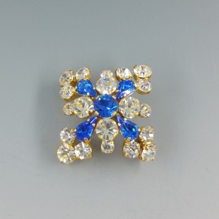 Blue and Clear Crystal Flower Brooch