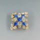 Blue and Clear Crystal Flower Brooch  