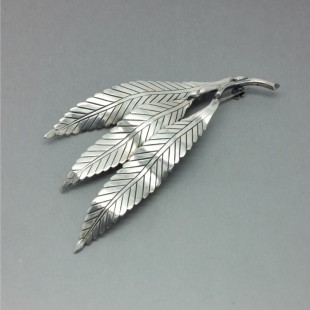 Anton Michelsen Denmark by Gertrude Engel Rougie Silver Three Leaf Brooch