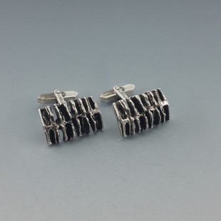 Abstract Modernist Textured Solid Sterling Silver Cufflinks