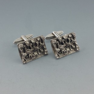 Modernist Textured 835 Silver Cufflinks