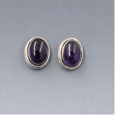 Amethyst Silver Oval Earrings