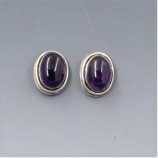 Amethyst Silver Oval Stud Earrings