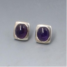 Amethyst Silver Rectangle Earrings