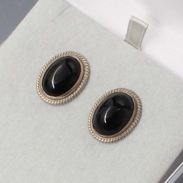 Black Onyx Sterling Silver Oval Earrings