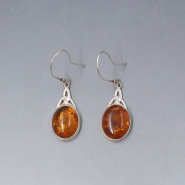 Amber Celtic Silver Drop Earrings