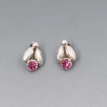  Herman Siersbol Pink Crystal and Silver Earrings