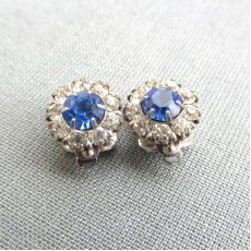 Silver and Blue Crystal Flower Earrings