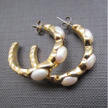 Trifari Earrings - 3 Pearl Hoops