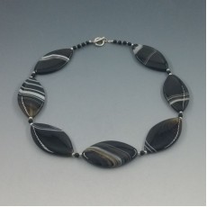 Banded Agate and Sterling Silver Bead Necklace