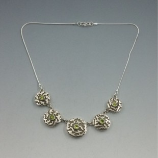 Peridot and Solid Silver Circles Modernist Necklace