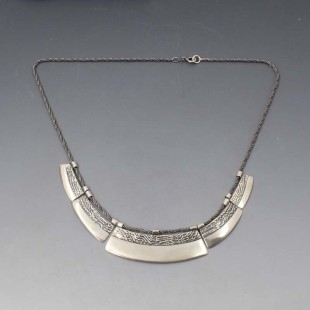 Silver Modernist Textured Panel Necklace