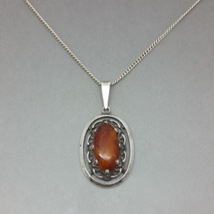 Decorative Baltic Amber and Sterling Silver Pendant