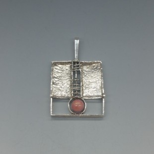 Rhodochrosite and 835 Silver Modernist Pendant