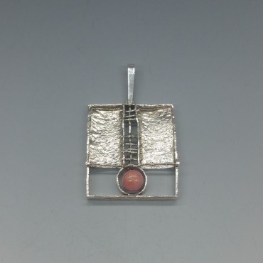  Rhodochrosite and 835 Silver Modernist Pendant