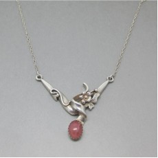 Art Nouveau Style Sterling Silver Rose Quartz Necklace