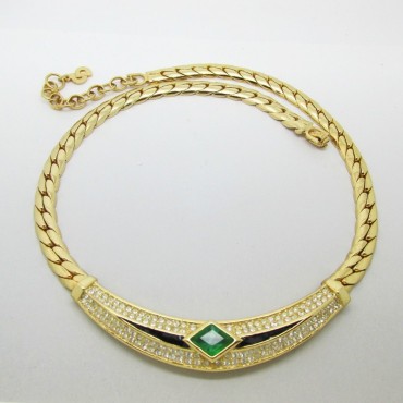  Christian Dior Green Crystal Costume Necklace
