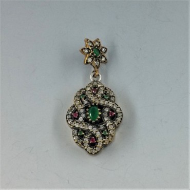Ruby Emerald and Crystal Decorative Pendant