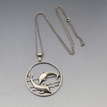 A. Dragsted, Denmark Silver Dolphin Necklace