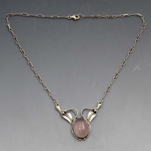 Vintage Rose Quartz and Silver Art Nouveau Style Necklace