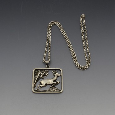 Beautiful Solid 830 Silver "STIB" Stag Pendant