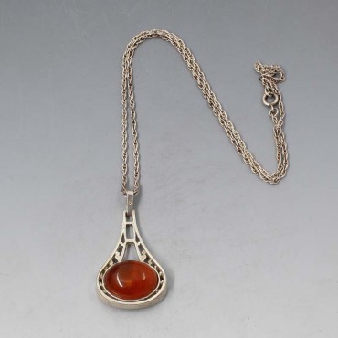 Oval Amber Silver Pendant