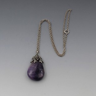 Purple Amethyst and Silver Arts and Crafts Style Pendant