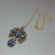 Blue Crystal and Gold Tone Floral Drop Necklace