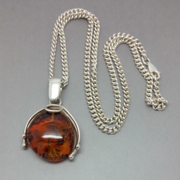 Amber and Sterling Silver Vintage Modernist Pendant