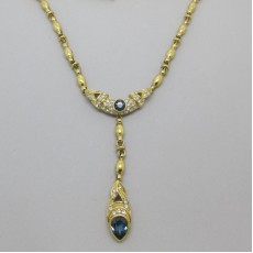 Attwood and Sawyer Blue Crystal Drop Necklace Signed