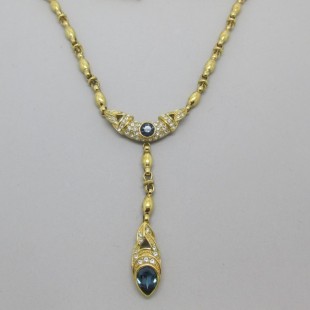 Attwood and Sawyer Blue Crystal Drop Necklace Signed