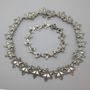  Rare Bernard Instone 1969 Sterling Silver Leaf Necklace and Bracelet