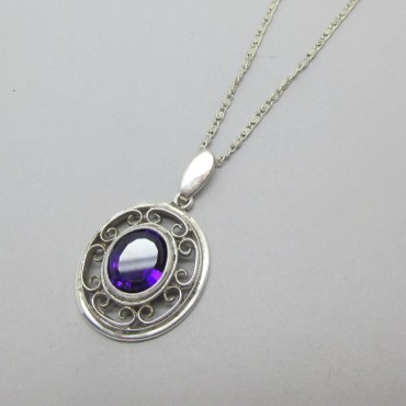 Bernard Instone 1975 Amethyst Silver Filigree Pendant