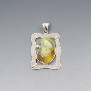 Large Amber and Sterling Silver Rectangle Pendant