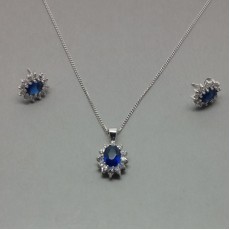 9 Carat White Gold Simulated Sapphire Necklace and Earrings Set