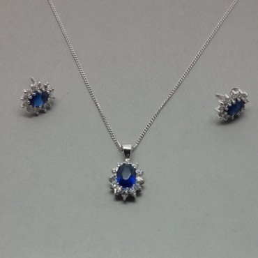 9 Carat White Gold Simulated Sapphire Necklace and Earrings Set