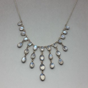 Beautiful Vintage Blue Moonstone Silver Multi Drop Necklace