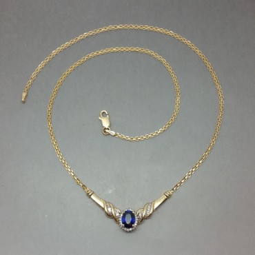 Stunning Blue Sapphire , Crystal and Gold Vermeil Necklace