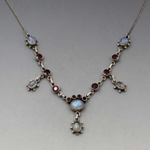 Garnet and Moonstone Silver Necklace