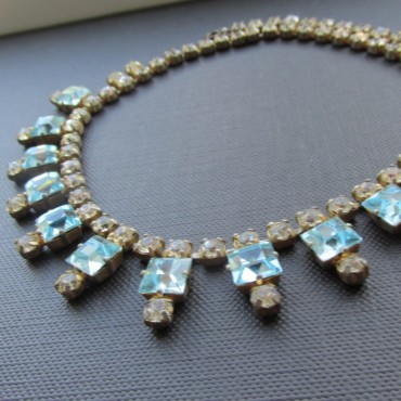  Aquamarine Crystal  Art Deco Costume Necklace