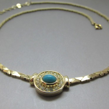 Vintage 18 Necklace Silver Toned Textured Two Feathers Design With Turquoise Bead Used