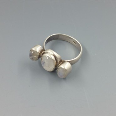  Triple Blue Moonstone Silver Ring