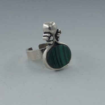 ENGLA Malachite and 935 Silver Modernist Ring